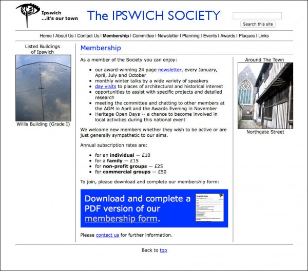 Ipswich Society original homepage 2
